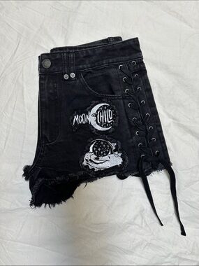 Killstar Black Graphic Label Denim Shorts
